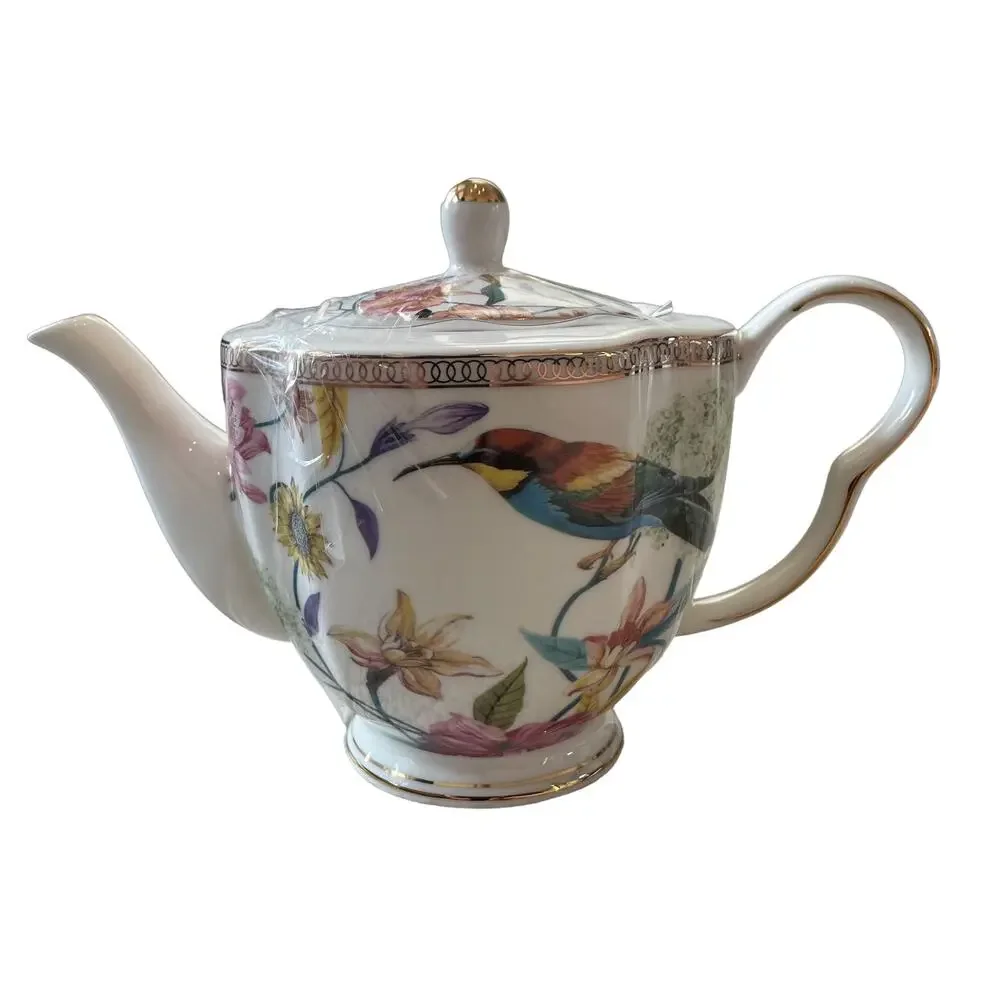 Grace Teaware Fine Porcelain Teapot Very Elegant Floral & Birds 6.5